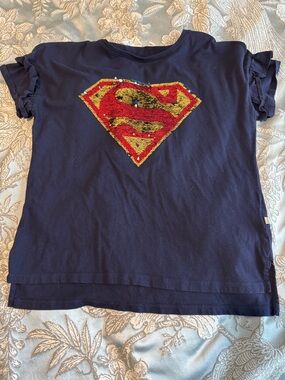 GAP Navy Girls Sequin Superman Logo Tee